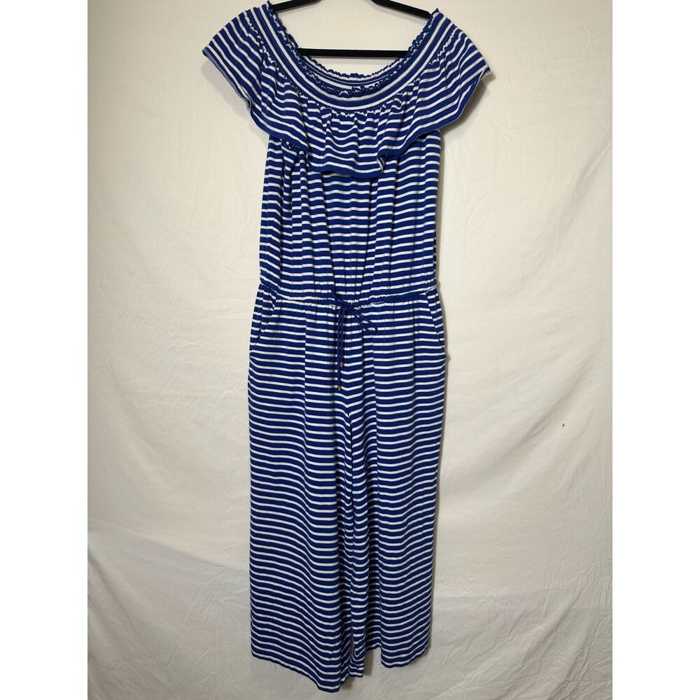 Lauren Ralph Lauren Off the Shoulder Blue Striped Jumpsuit Plus Size 1X Pockets